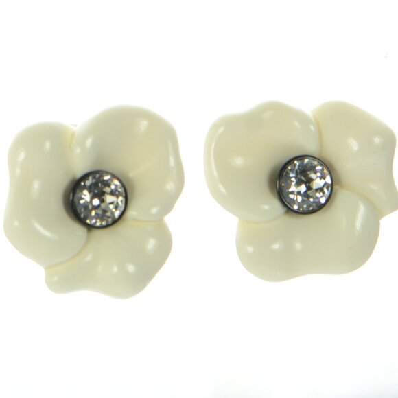 Kenneth Jay Lane KJL White Flower Clip-on Earrings - Picture 1 of 5